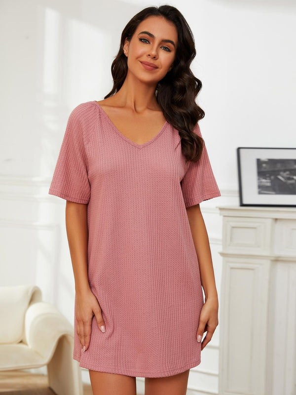 V-Neck Short Sleeve Mini Lounge Dress