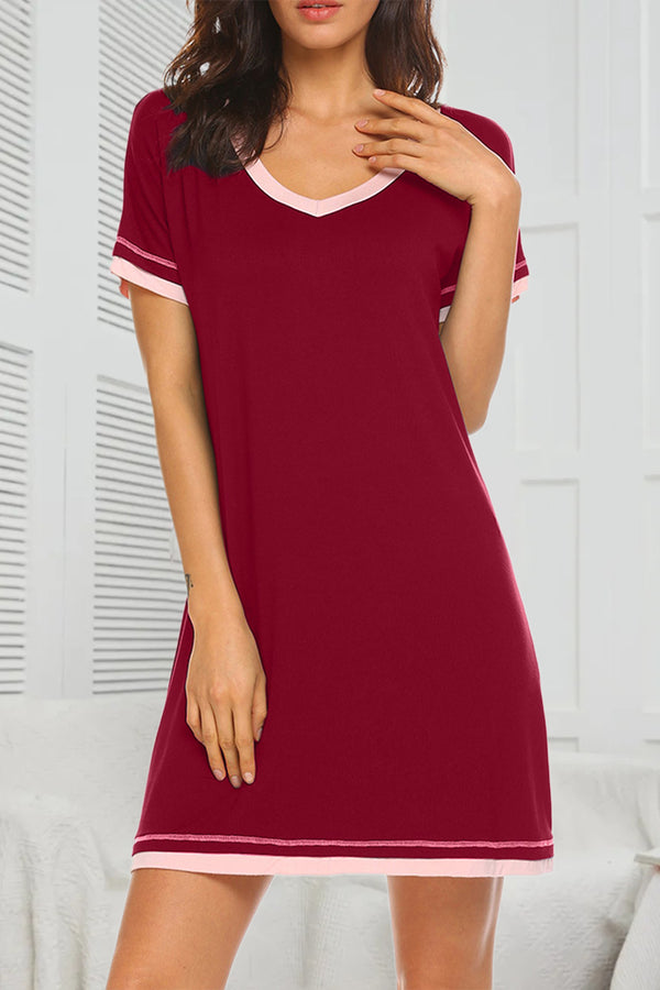 Contrast Trim Short Sleeve Lounge Dress